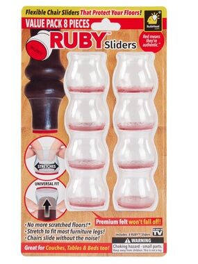 RUBY Sliders 8 -Pack One Size Fits Most Clear Plastic Chair Leg Caps NIB